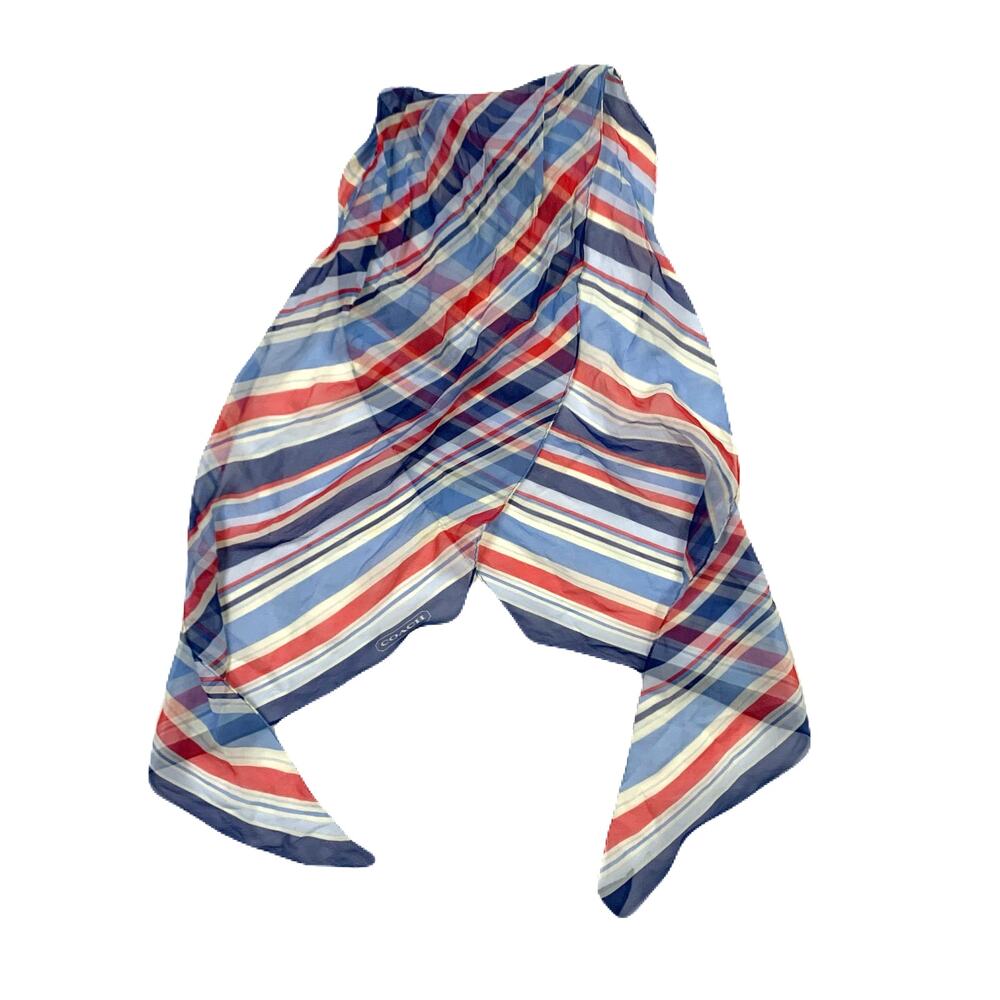 Coach Silk Striped Red white Blue scarf point Neck/Purse Tie Scarf